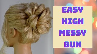 Easy high messy bun hairstyle