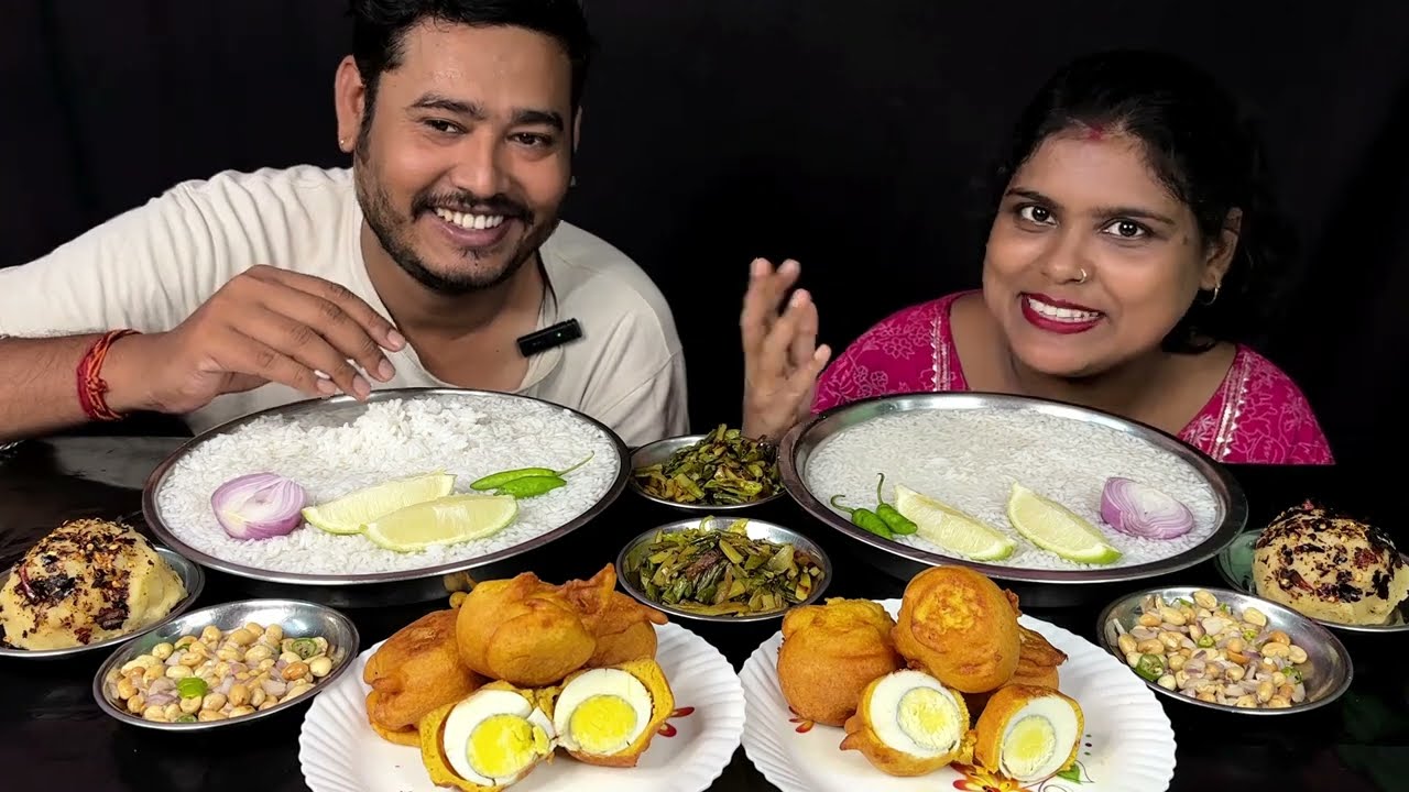 panta vat, egg devil, badam makha, aloo vorta, aloo vaja eating challenge