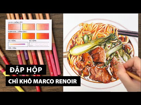 Vẽ Màu Cơ Bản - Đập hộp chì khô Marco Renoir hạng họa sĩ | Vẽ tô mì bò siêu to khổng lồ | LOBEO