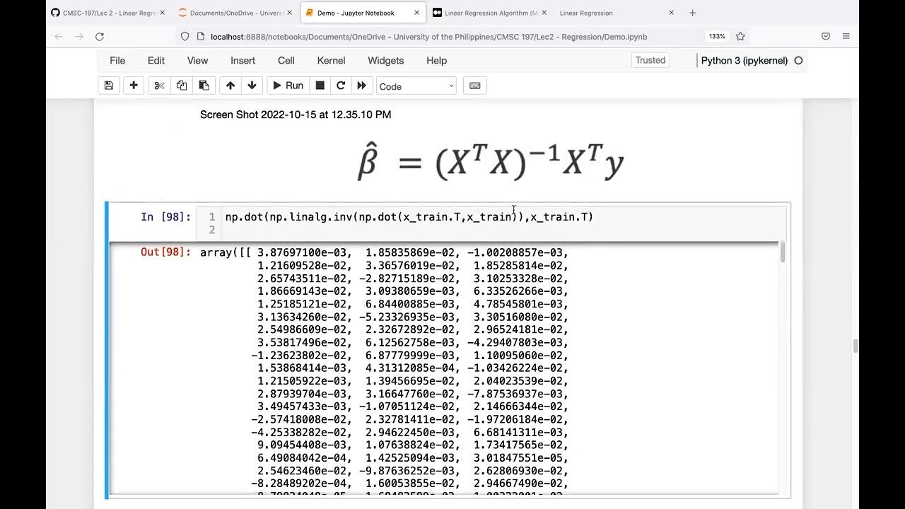 5 - Multiple Linear Regression (Least Squares Approach) Matrix ...