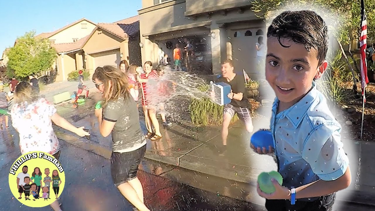 OUR BIGGEST 4th of JULY NEIGHBORHOOD WATER BALLOON FIGHT EVER | NERF WATER GUN BATTLE with FIREWORKS