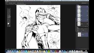 How to prepare and color the "line art" your comics book on marvel way
with adobe photoshop using channels - 1st part for more details
http://ke...