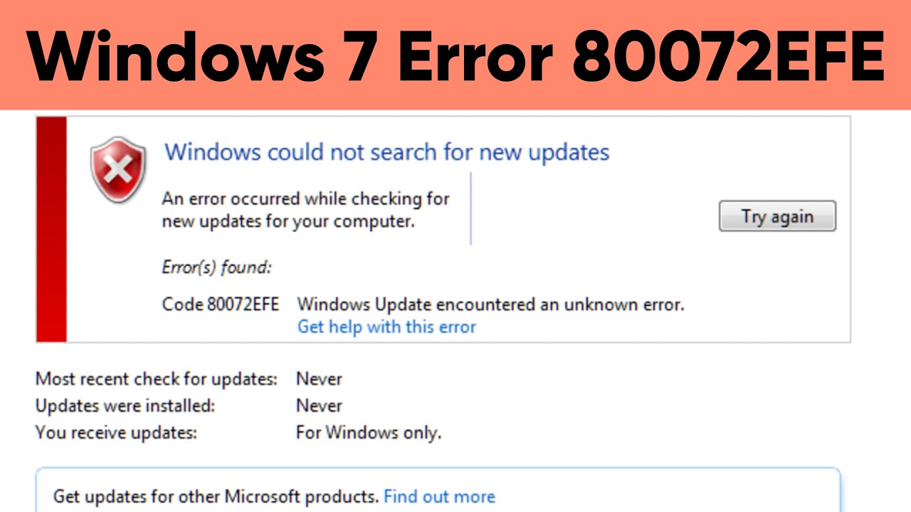 Fixed: Windows 7 Update Error 80072EFE | Error Code 80072EFE