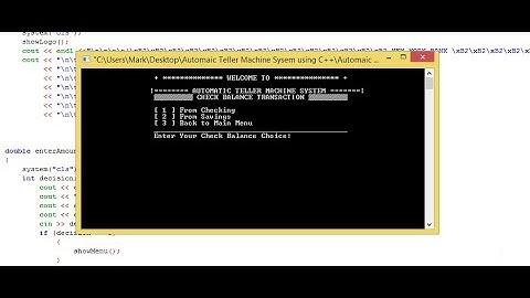 Automatic Teller Machine System using C++