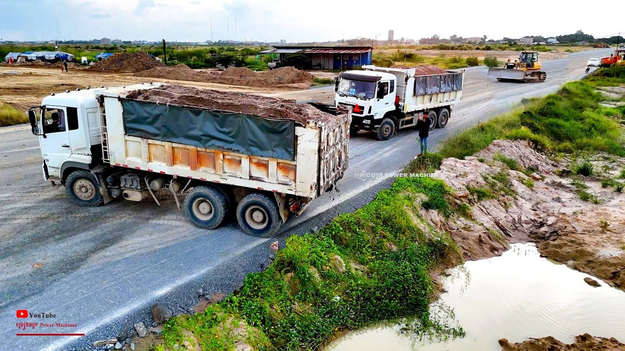 Cheerful Look Start project! Utilze Sandfill in Surface​​ land Average, Dozer Shantui & Dump Truck