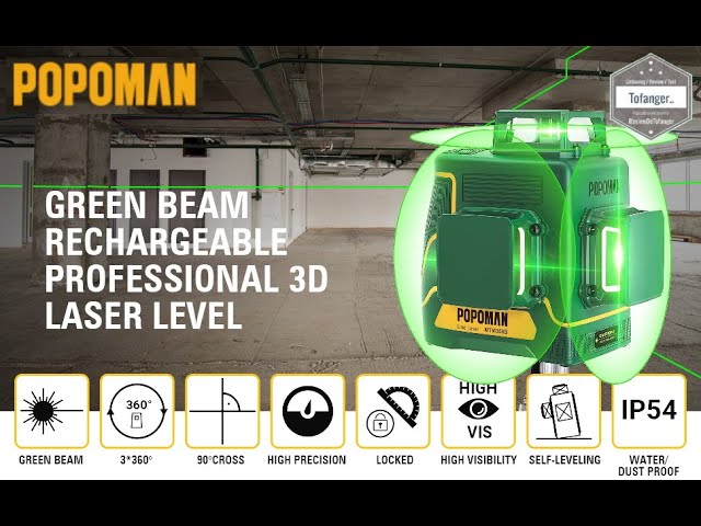 POPOMAN Niveau Laser Vert 45 m 3x360°, Professionnel Laser Niveau