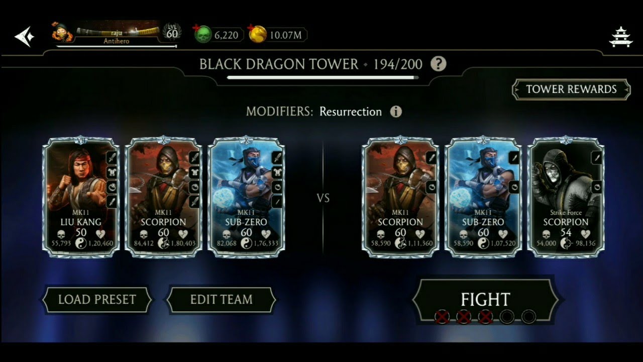 MK MOBILE BLACK DRAGON TOWER HARD BATTLE 194