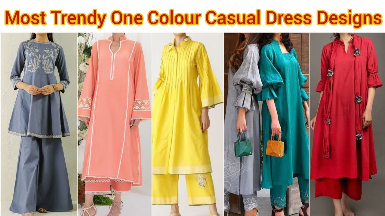 Latest One Colour Casual Dress Designs 2022/Plain Dress Designs /Lace