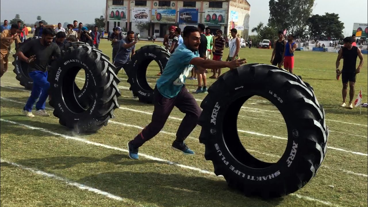 Tractor Tyre Race || MRF TYRES || Rural Olympics in Punjab at Kila Raipur