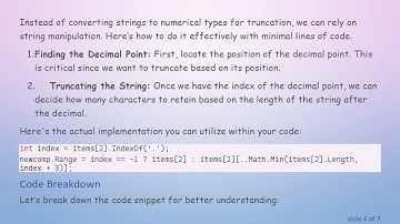 Efficiently Truncate a String to 1 or 2 Places After Decimal in C#