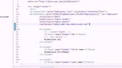 JSF and JDBC eclipse project #3 - Adding JSF data table and backing bean to a JSF View