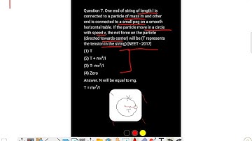 One end of string of length l is connected to a particle of mass m and other end is connected to a