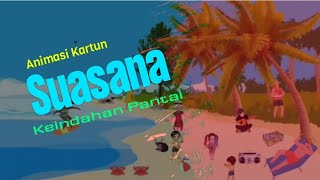 Animasi Kartun Suasana Keindahan Pantai