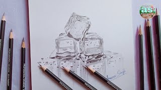 How to draw realistic ice cubes.pencil drawing.Sketch and shade. Easy pencil drawing.