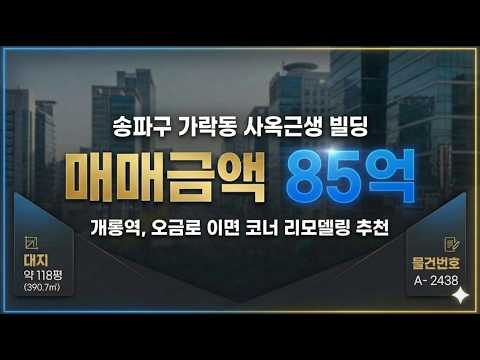 [영상] ★ 85억~송파구 가락동 5호선 개롱역 역세권 용적율 이득 본 사옥근생빌딩 매매 ~ 오금로 이면 코너 수익용 리모델링 추천 근생건물~ 케이에스부동산 빌딩연구원 A-2438 미리보기