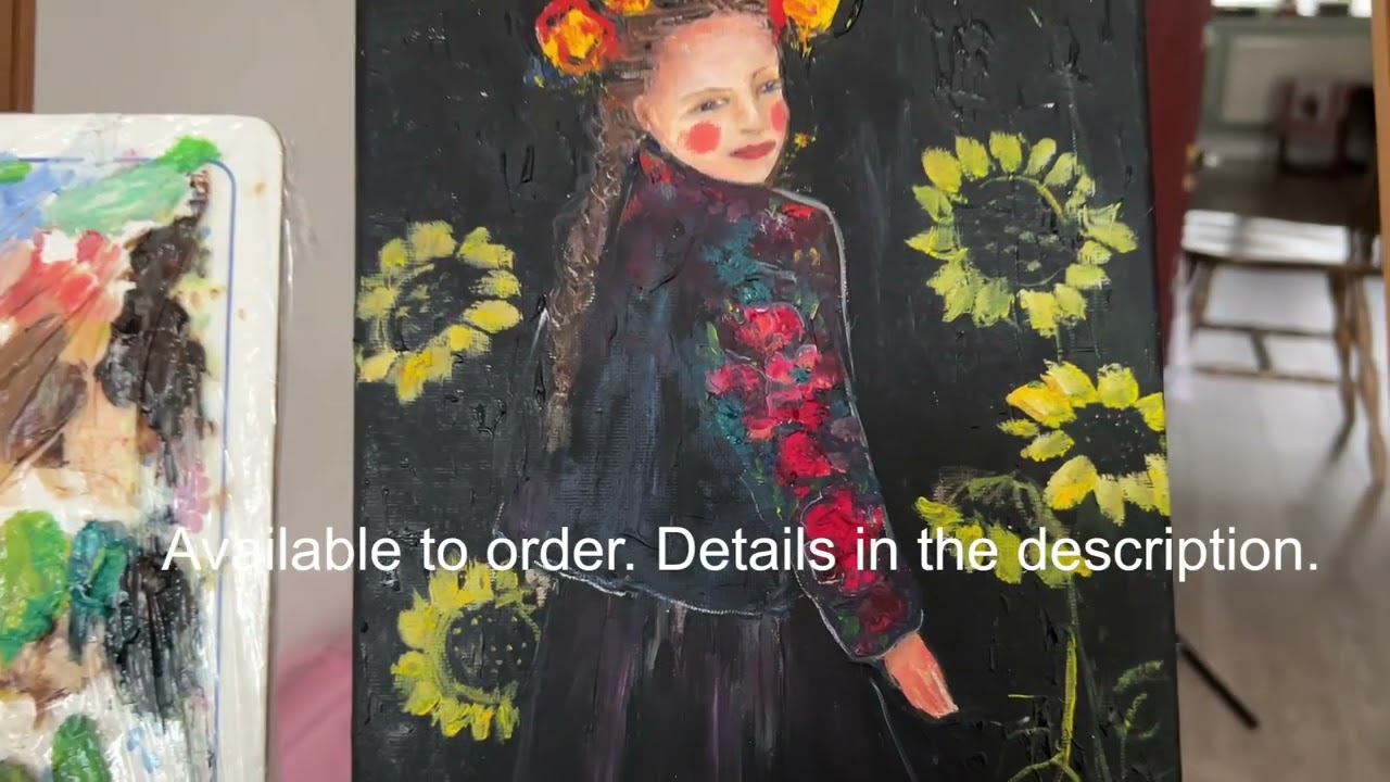 Sunflower Ukrainian Girl - original oil painting on canvas.Available.By Ukrainian Artist Stognieva 