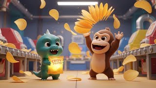 Baby Godzilla & Baby Kong Visit A Snack Factory How Potato Chips Are Made