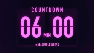 6 Minute Countdown Timer ⏳ Flip Clock with Low Beeps Every 5 Minutes 🟣