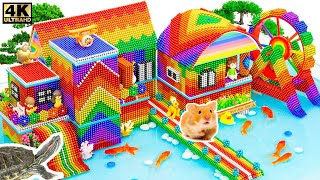 ASMR Video  How To Build Safest Villa House Has Colorful Water Slide From Magnetic Balls