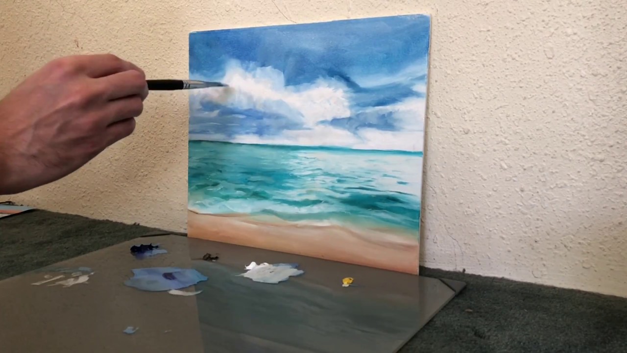 كيفية رسم البحر مع الرمال بالالوان الزيتية للمبتدئين بالخطوات - الجزء  الثاني - جديد!!!