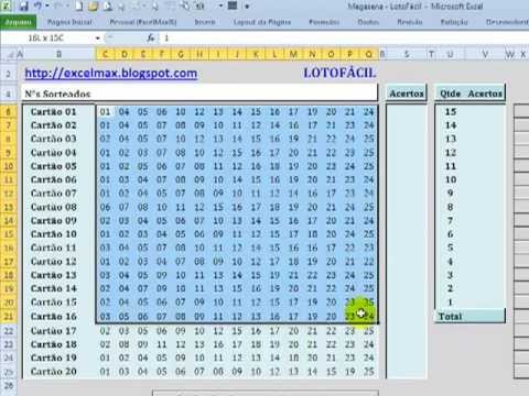 Página dedicada a resultados e estudo da loto fácil, downloads de esquemas  em excel…