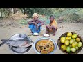 80years old poor grandma cooking FISH CURRY with GREEN TOMATOES and eating || traditional lifestyle 
