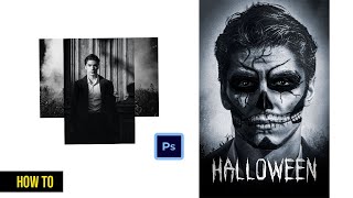 Halloween poster Design in adobe Photoshop | Skull makeup screenshot 3