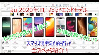 【スマホ開発経験者が語る】au 2020年 全ロー/ミッドエンドモデルSpec解説【だらだらカタログスペック見てみる】