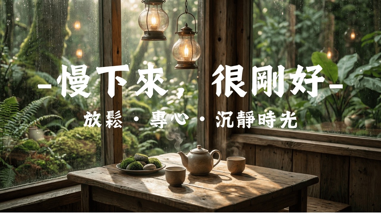 【FOREST RAIN × CALMING PIANO】窗邊森林雨聲與溫暖茶香，低干擾節奏陪你專注閱讀、深度工作與長時間任務。