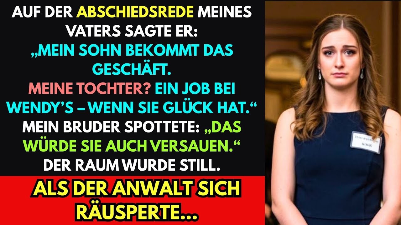 Bei Papas Abschiedsfeier sagte er, ich bekäme nichts–dann stand der Anwalt auf und griff zum Mikro