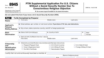 IRS Form 8945 walkthrough (PTIN Supplemental Application For Conscientious Objectors without an SSN)