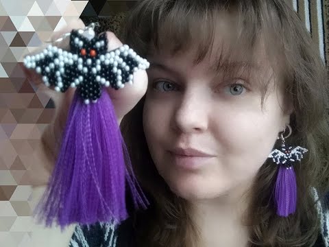 DIY Серьги кисточки из лент с летучей мышью/DIY Tassel Bat Earrings /