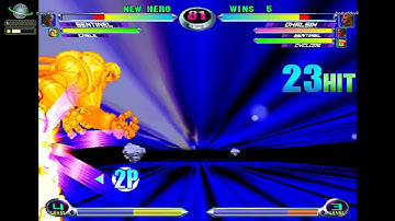 MvC2 Dhalsim 110% rush noogie command throw setup, guard break to Inferno relaunch, Infinite 091625