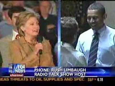 Rush Limbaugh being interviewed by Martha MacCallum on Fox News about his "crush" on Hillary Clinton and Operation Chaos. Rush also discusses an incident in the Kobe Club in New York when the Mayor of Los Angeles distracted Rush while Bill Clinton hit on his date. Rush claims success for Operation Chaos. Rush orders his operatives to vote Hillary after a Clinton internal shows her losing Indiana. Rush states Sen. Clinton has a right to fight for the Florida and Michigan voters. And predicts Obama will win the democratic nomination.