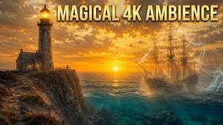【４K】Relaxing Fantasy Ocean Music 🌅 Magical Lighthouse & Ghost Ship Ambience screenshot 4