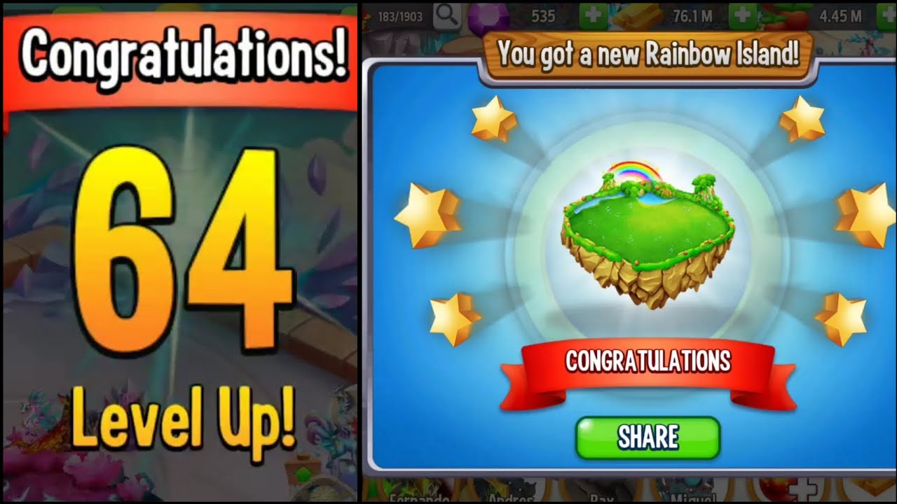 108. Dragon city Level up to 64 Got a new Rainbow Island. YouTube