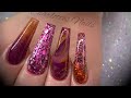 Acrylic nails - purple & copper autumnal set