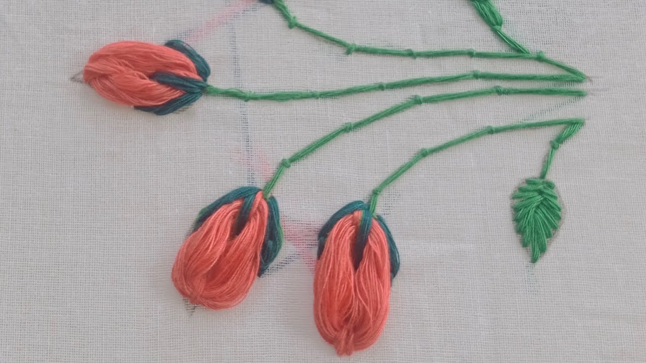 Beautiful tulip 🌷 flower ll Hand Embroidery design #embroidery #flower #handwork 