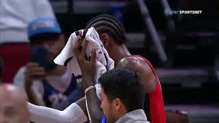 Kevin Porter Jr bleeds profusely from a face injury