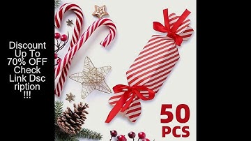 50pcs Striped Christmas Candy Box With Ribbons DIY Paper Packaging Boxes For Sweets Chocolate Cookie