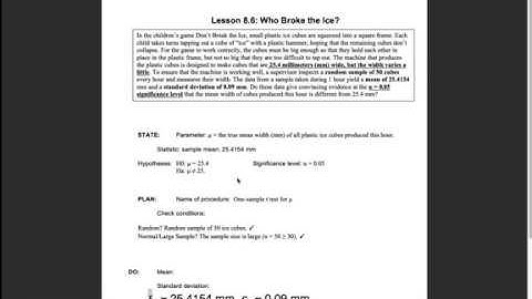 Lesson 8.6: Significance Tests for a Mean