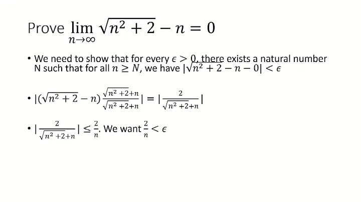 Prove limit n approaches 0 of sqrt(n^2+2) - n = 0