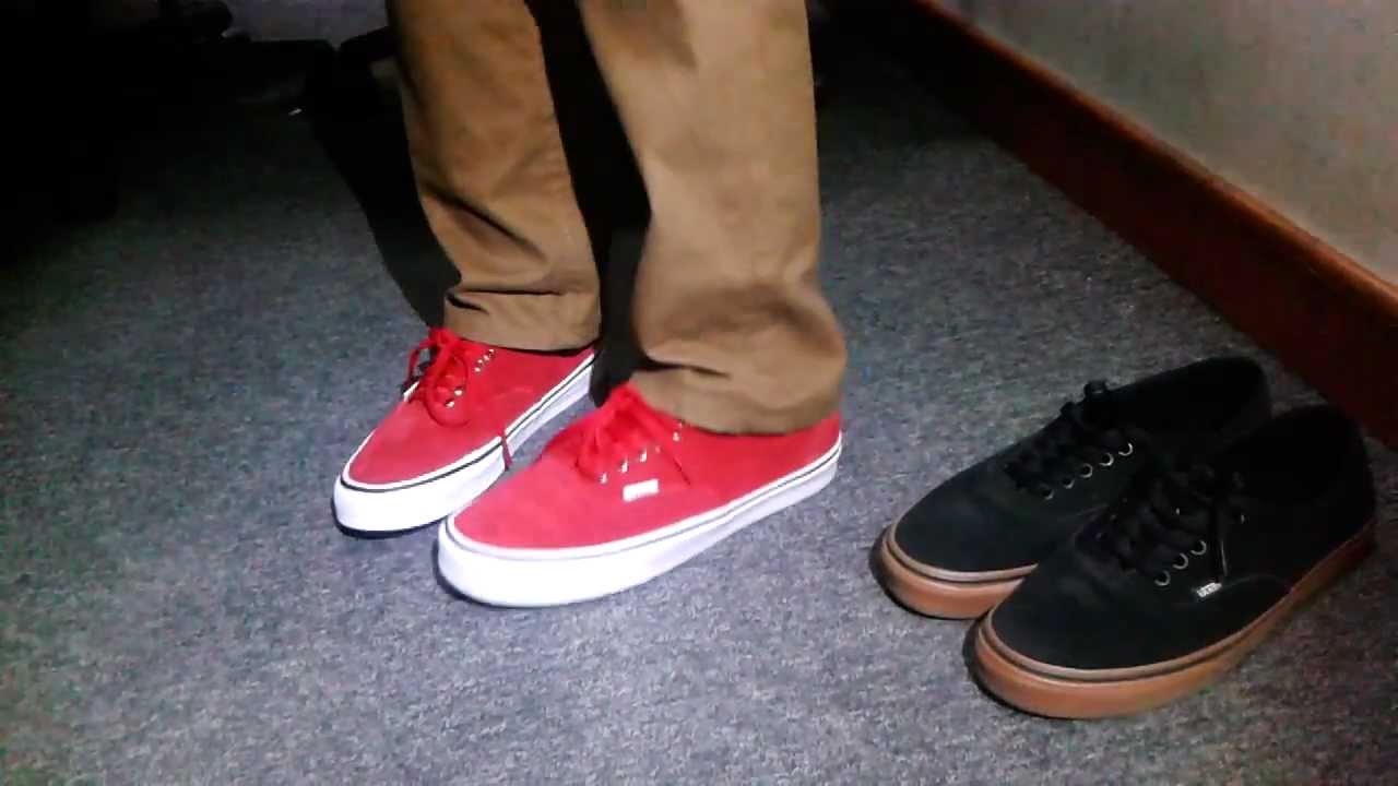 all red vans on feet