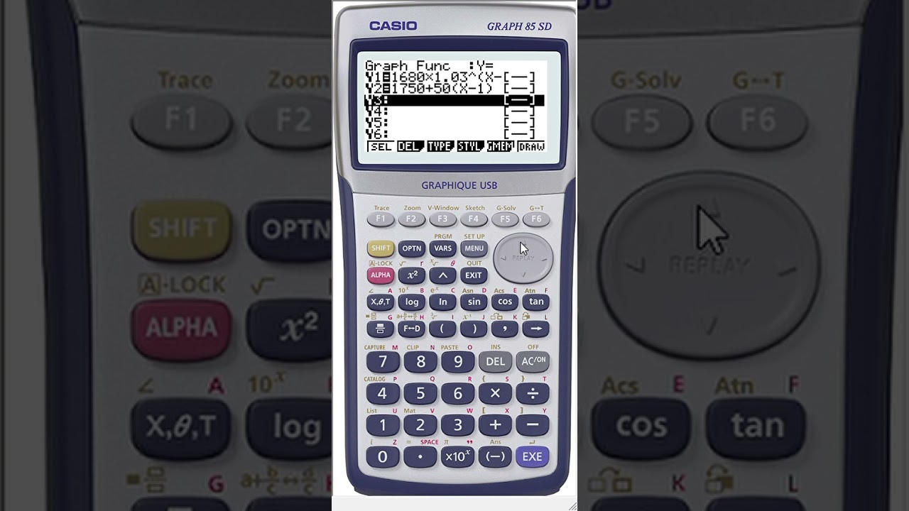 CASIO GRAPH 85 - Lire les coordonnées du point d'intersection entre deux fonctions 