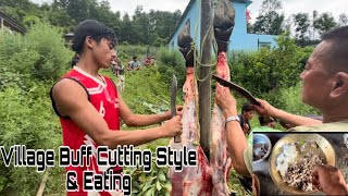 VILLAGE BUFF CUTTING STYLE || EATING BUFF MEAT || villagelife villagefood @rajinthulungrai6712