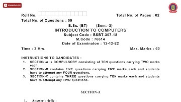 BSC 3RD SEM BT INTRODUCTION TO COMPUTERS DEC 2022 | PTU