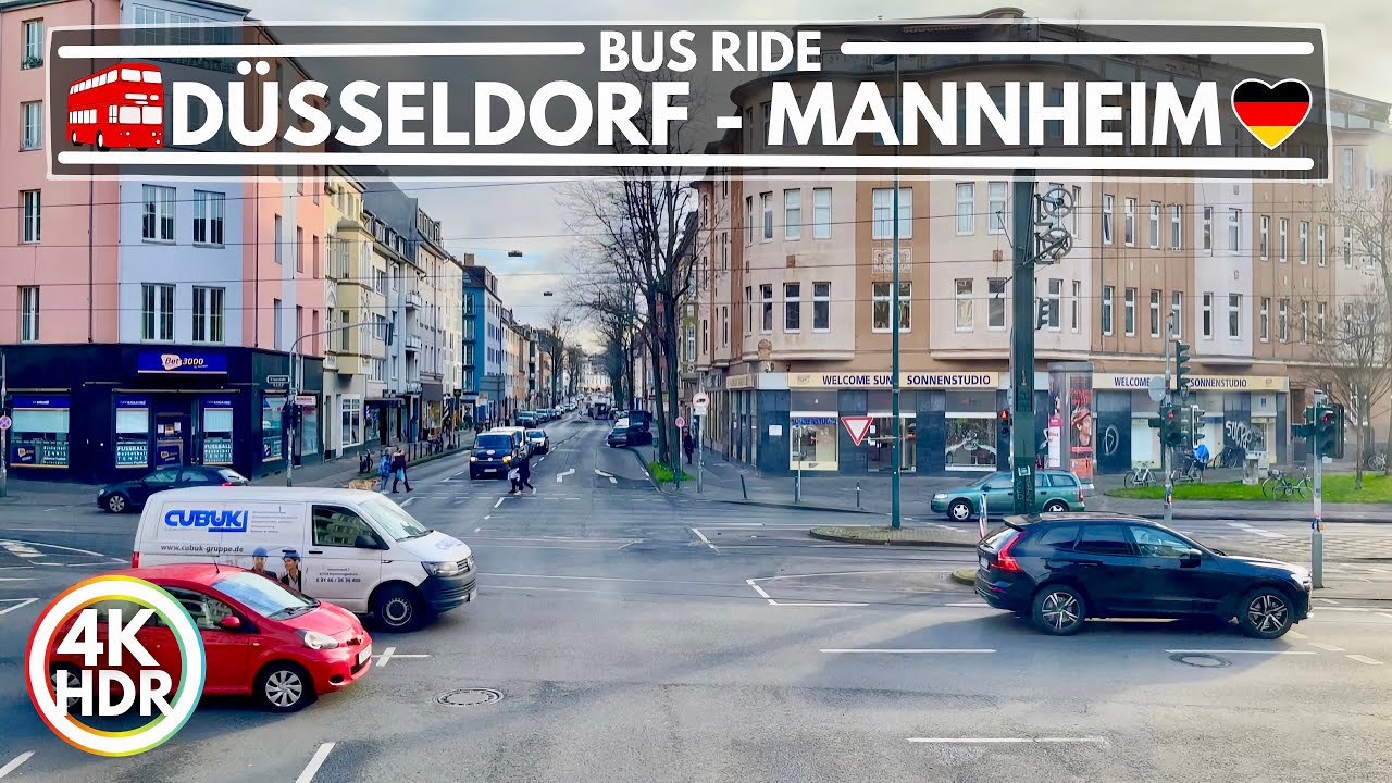 Düsseldorf, Germany 🇩🇪 Double-Decker Bus Ride to Mannheim City 2022 🚌 4K HDR (▶3.5 hours)