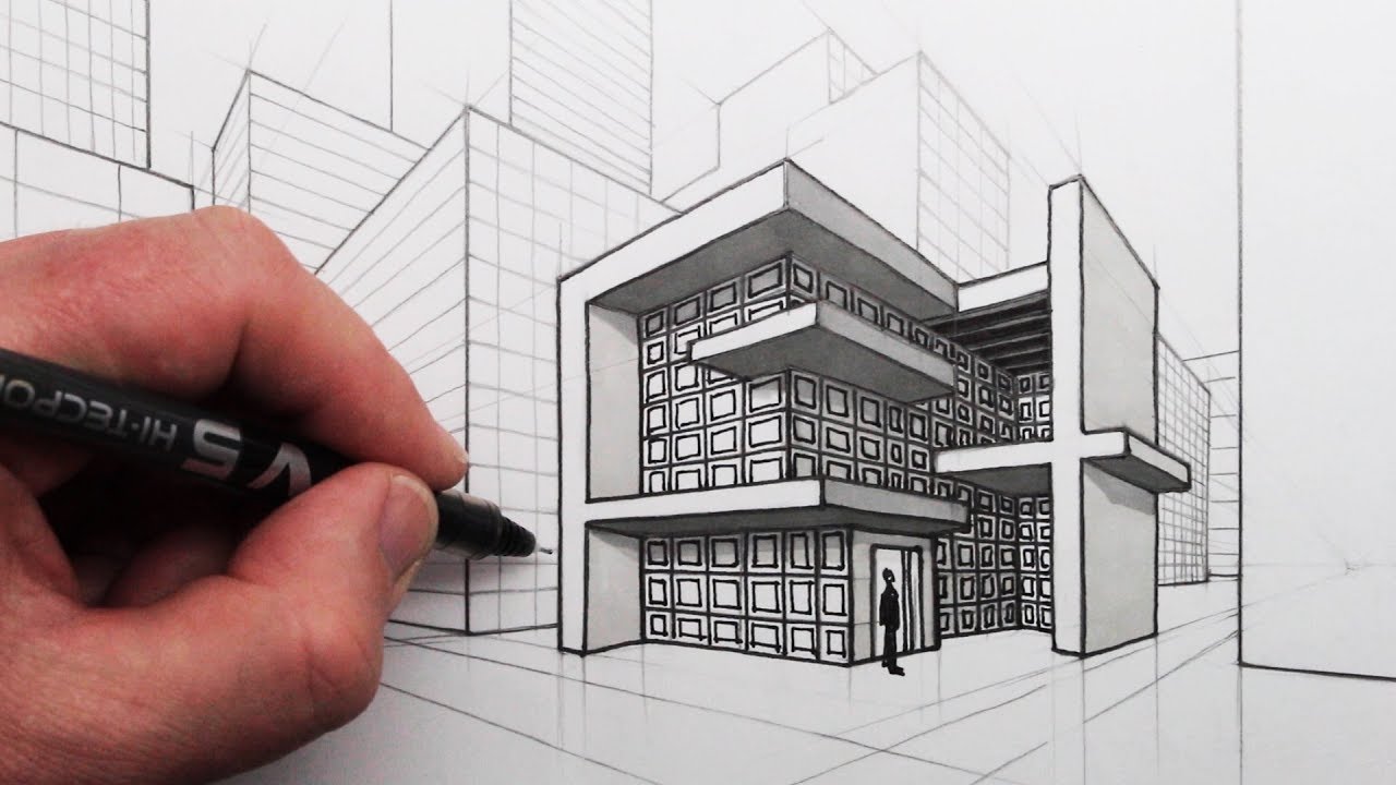 How to iDrawi a iModerni iHousei and City in 2 Point Perspective 