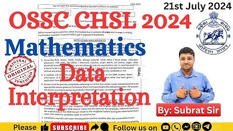 OSSC CGL 2024 || Data Interpretation D.I || DETAIL SOLUTION WITH Official Answer key By SUBRAT Sir