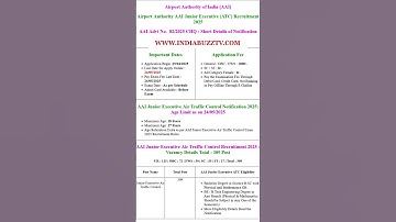 AAI Junior Executive Air Traffic Control ATC Recruitment 2025 Apply Online 309 #airtrafficcontrol
